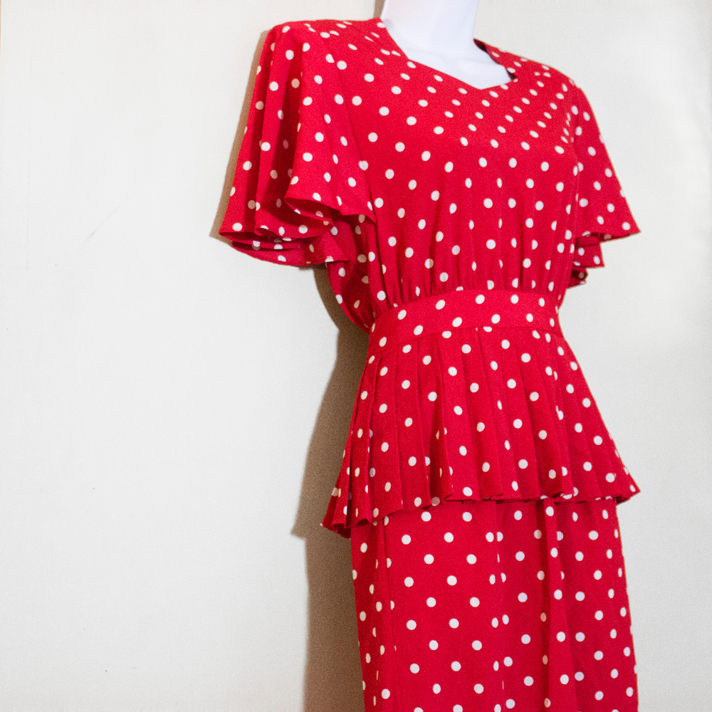 Sold! Polka Dot Dress Vintage Red Peplum Pinup Minnie